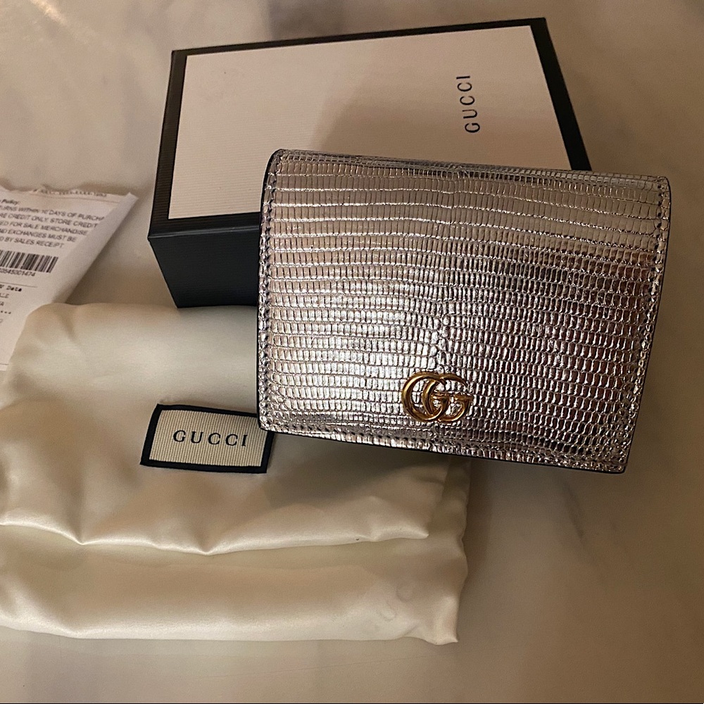 NWT Gucci Metallic Silver Lizard Dionysus Card